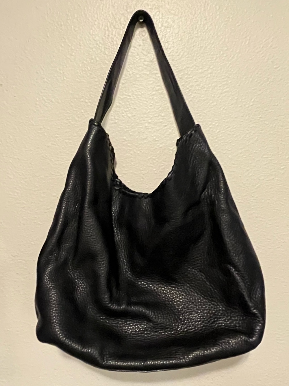 TORY BURCH Marion Whipstitch Hobo Bag Black Pebbled Leather w/ Dust Bag - Picture 4 of 16